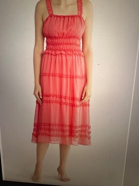 Wishlist Coral Tiered Smocked Midi Dress